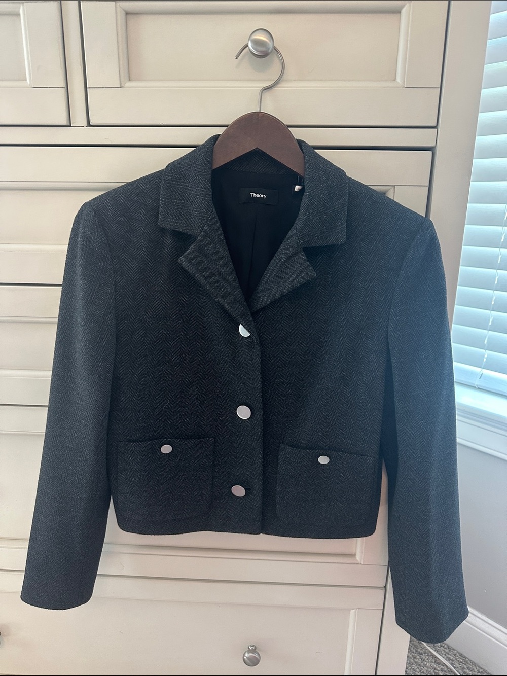 Theory Black Cropped Patch Pocket Blazer